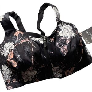 Victoria's Secret Black and Pink Floral& Butterfly Print Sports Bra